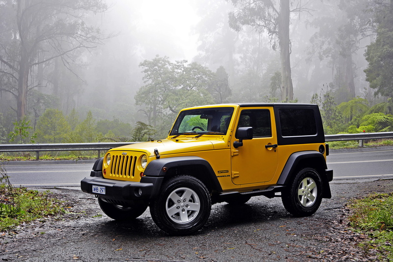 road, yellow, wheel, rubicon, Jeep, plant, wet, no people, day, street, motor vehicle, Wrangler, outdoors, car, 2K, land vehicle, city, fog, transportation