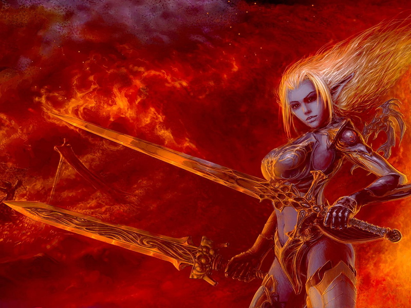 swords, 1080P, warrior, 3d girl, elf, fantasy, 3d and abstract