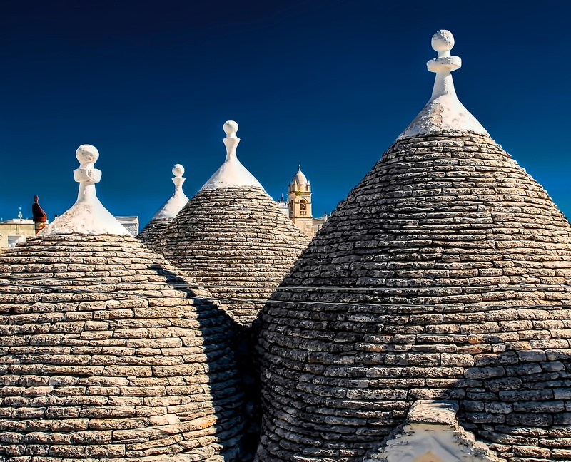 nature, unesco, 4K, conical, itria, masonry, building exterior, low angle view, blue, cone, clear sky, place of worship, bari, italia, city, mortar, trulli
