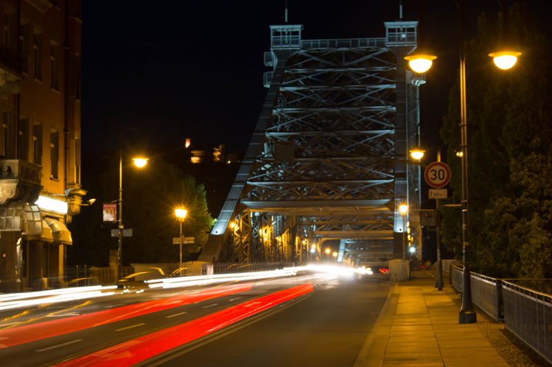 bridge, outdoors, no people, the way forward, blurred motion, illuminated, transportation, 5K, elbe, building exterior, long exposure, architecture, building