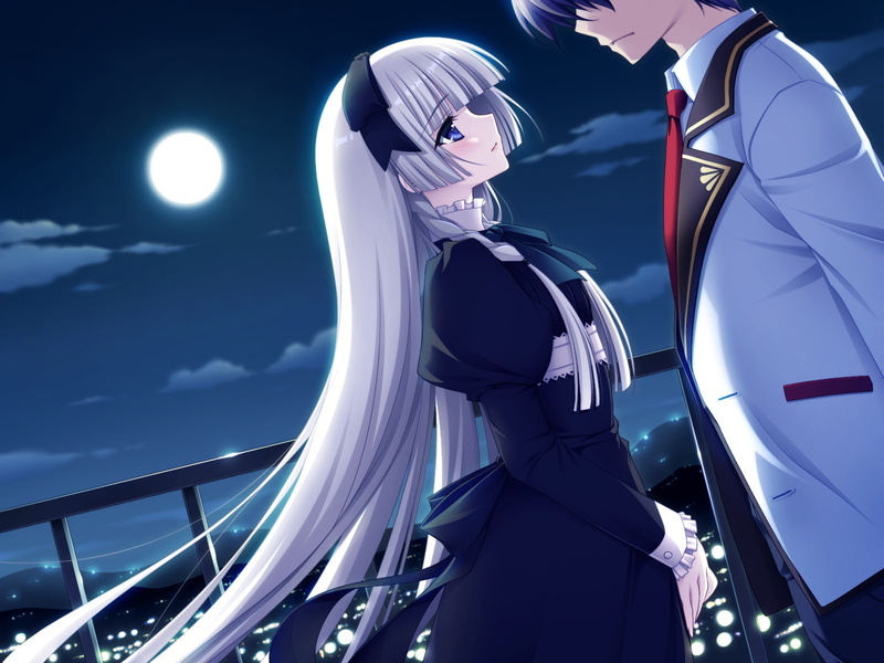 gray, moon, eyes, character, long, hair, riv, vestige, 720P, game, blue, night, tagme
