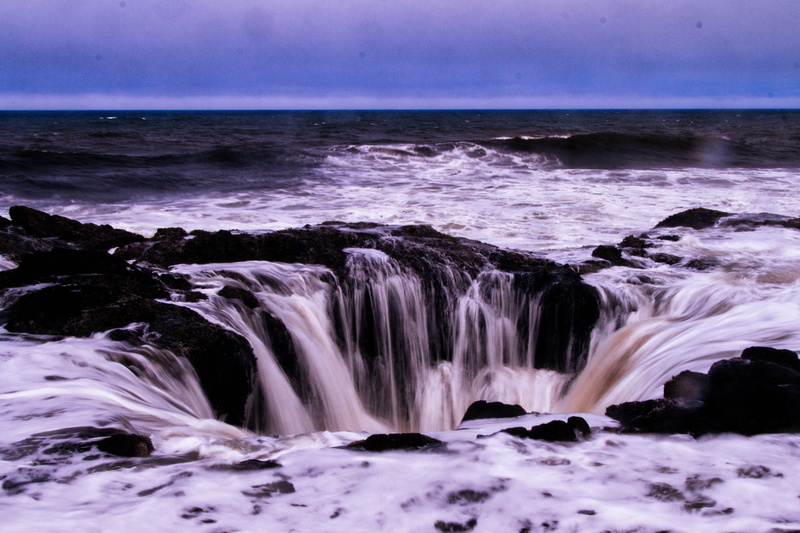4K, sky, solid, falling, motion, beach, united states, sinkhole, thors well, long exposure, scenics - nature, rock - object, waterfall, horizon, beauty in nature