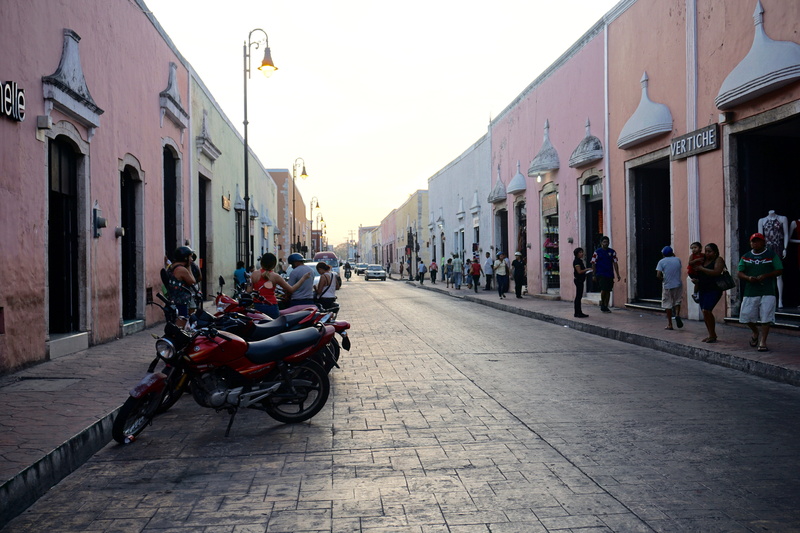 nature, motorcycle, pink, colonial, transportation, pastel, valladolid, sky, village, adult, outdoors, town, day, vertiche, lifestyles, large group of people