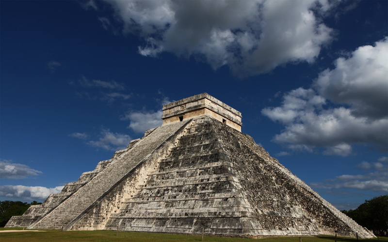 2K, skyscapes, chichaia, ancient, architecture, castillo, clouds, mayan, pyramids