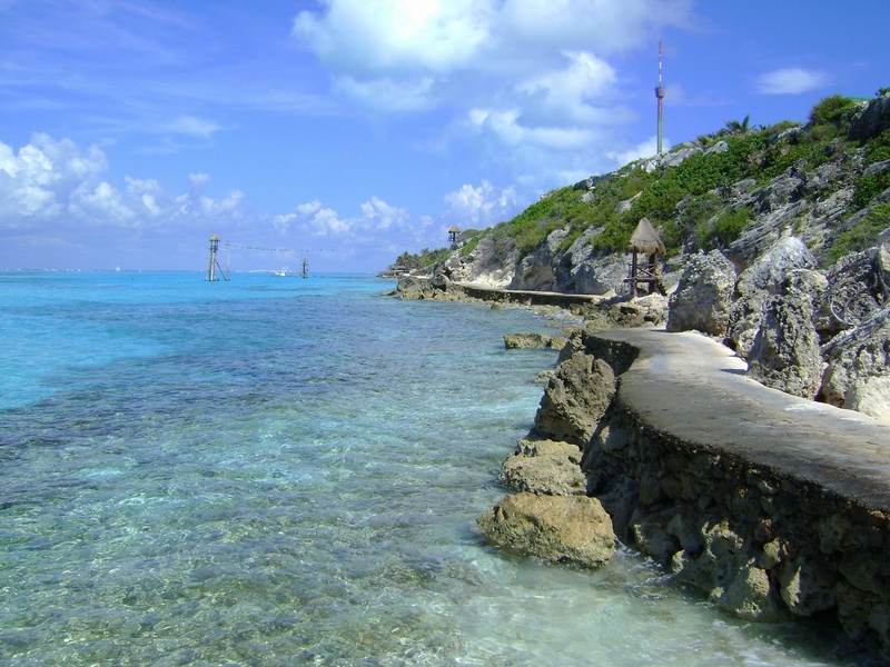 water, outdoors, ocean, sea, rock, turquoise colored, scenics - nature, mexico, nature, clouds, tranquility, beauty in nature, no people, near, horizon