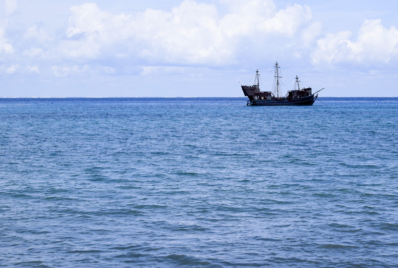 anchored, pirate, scenics - nature, ocean, 5K, water, horizon over water, tranquil scene, transportation, day, travel, no people, cozumel, mexico, tranquility