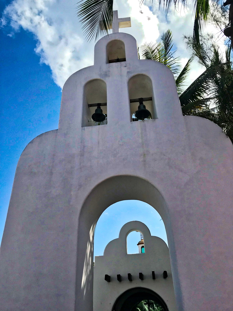 building, tree, plant, no people, day, low angle view, religion, tower, mexico, 4K, playa del carmen, spirituality, cloud - sky, sky, architecture, building exterior