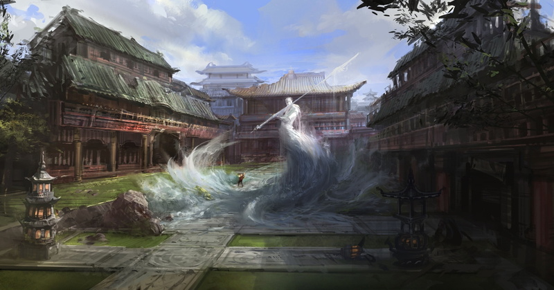 city, long exposure, fountain, spirit, sky, Art, day, green, spear, travel destinations, flowing water, ruins, built structure, 2K, nature, flowing, elemental
