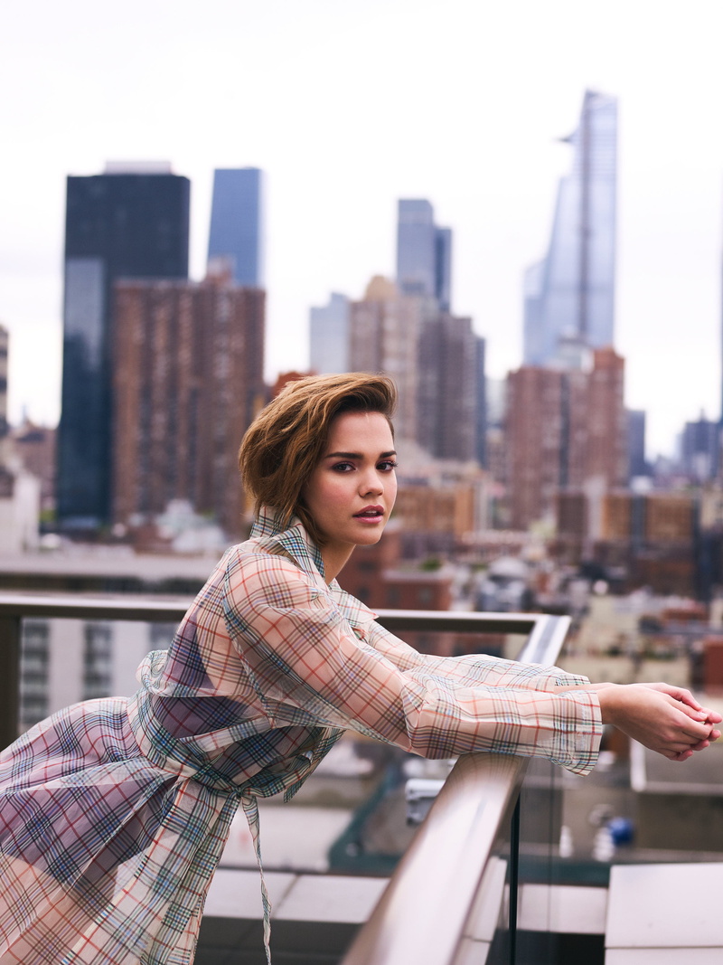 brunette, Maia Mitchell, bent over, city, urban, 2K, skyscraper, see-through dress, Australian, women, actress