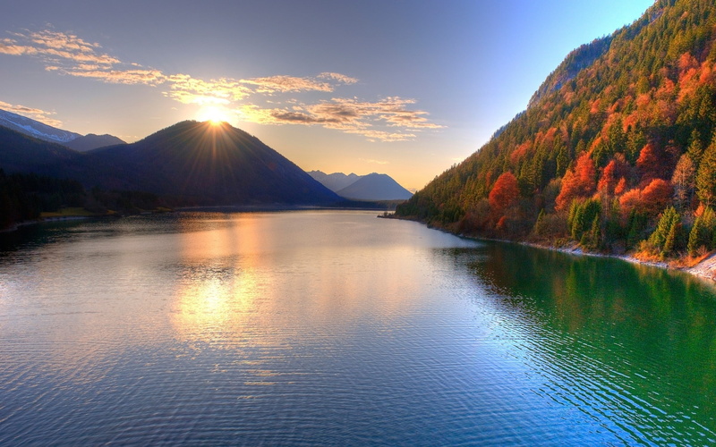 piramid, mountain, sun, 2K