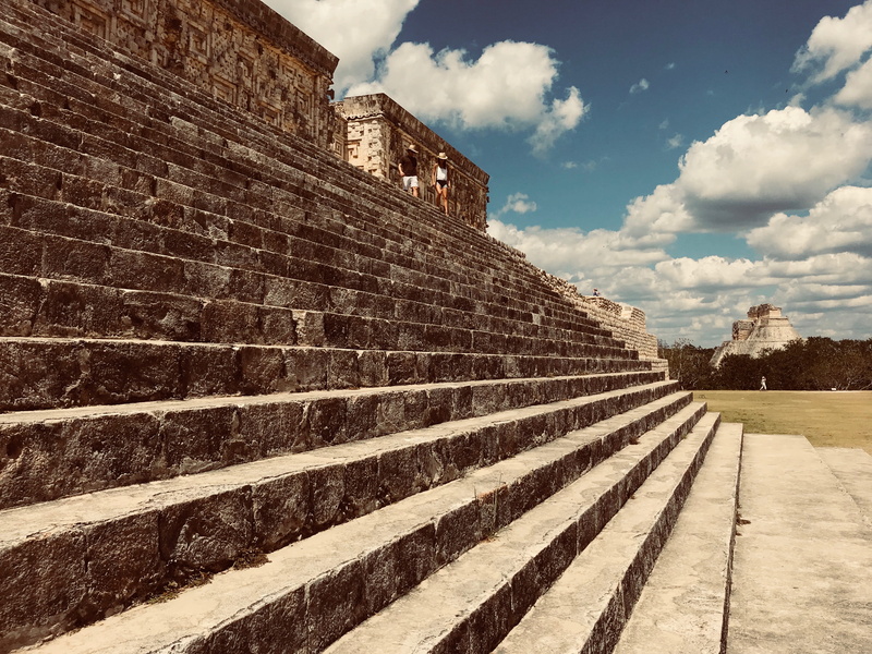 pyramid, 4K, built structure, staircase, cloud - sky, no people, archaeology, stairs, ruined, ancient, mexico, travel destinations, uxmal, archeology