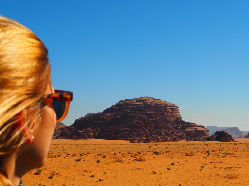 sunlight, women, blue, wanderlust, wadi rum village, leisure activity, rock formation, rear view, 4K, rock, wadi rum protected area, real people, outdoors