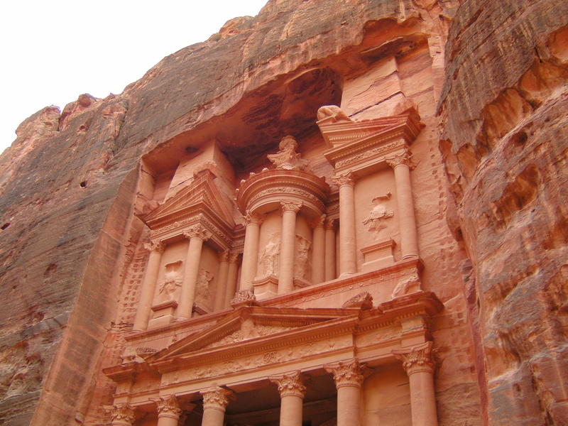 built structure, jordan, Khazneh, architectural column, low angle view, nature, sky, old, old ruin, place of worship, Treasury, ancient civilization, Petra
