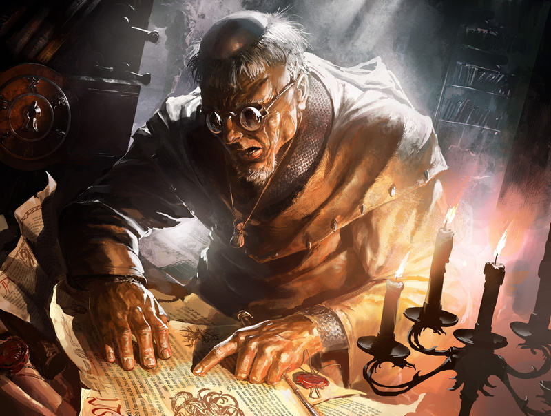 1080P, candles, the manuscript, Berserk, the old man, books, art, scroll, Tactical Card Game, library