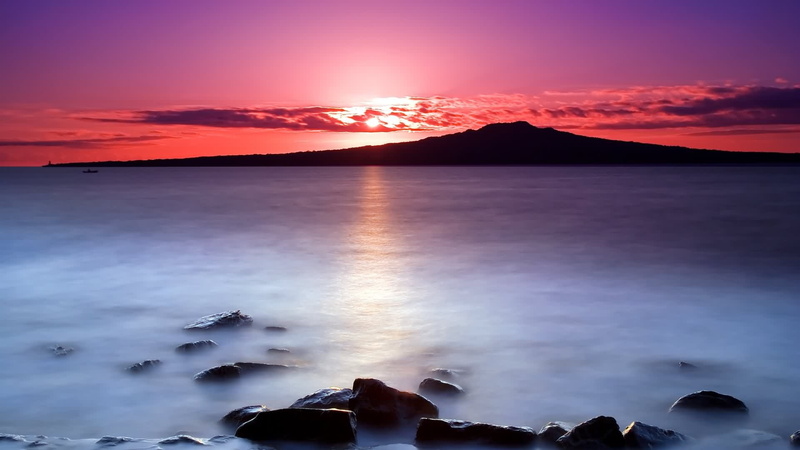 freshness, hd, Blue, oceans, nature, Cool, morning, warm, 1080P, reddish, sunrise, art