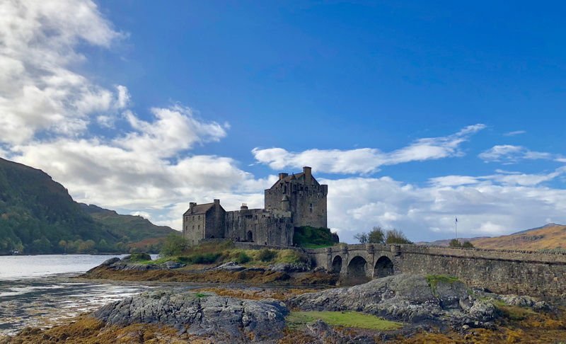 castle, 2K, connection, old, building, the past, outdoors, travel destinations, built structure, blue, no people, eilean donan castle, historically, nature