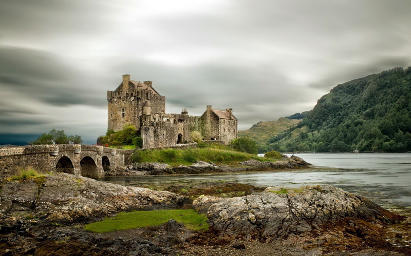 clouds, bridge, UK, Eilean Donan, Scotland, 1080P