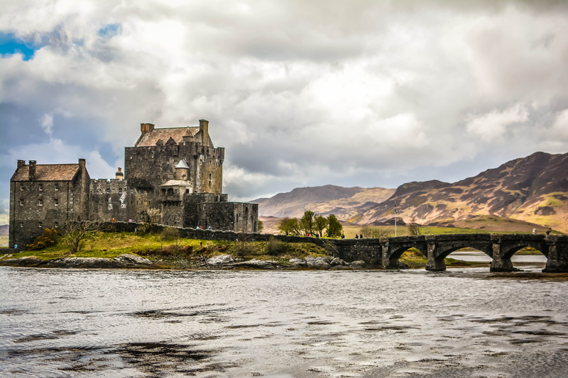 outdoors, sky, architecture, medieval, river, cloud - sky, travel destinations, building, stone, mountain, old, landscape, loch, history, landmark, highlands