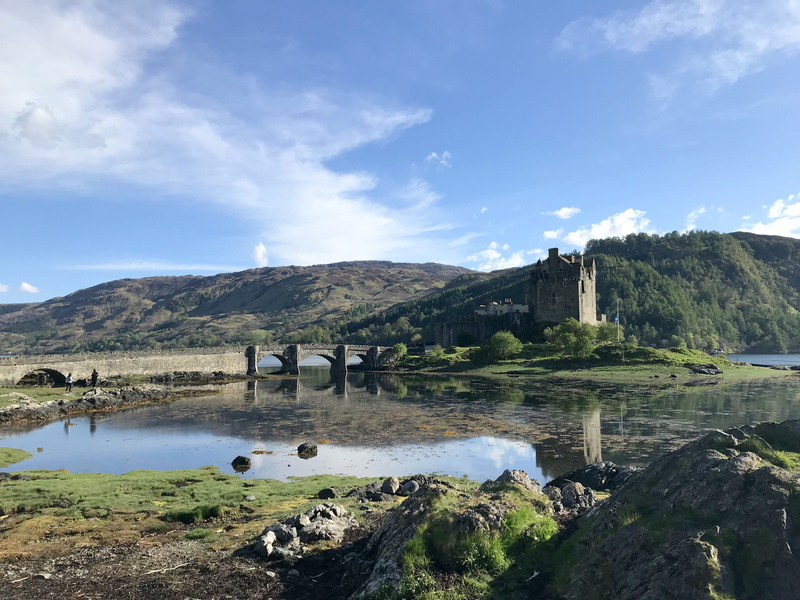 non-urban scene, tranquility, cloud - sky, nature, highlands and islands, built structure, river, bridge - man made structure, eilean donan castel, sky