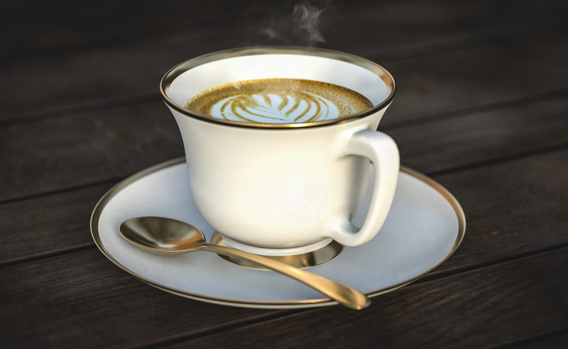 coffee cup, eating utensil, drink, Breakfast, spoon, brew, indoors, food, Latte, Artistic, Gourmet, Warm, caffeine, mug, liquid, refreshment, kitchen utensil