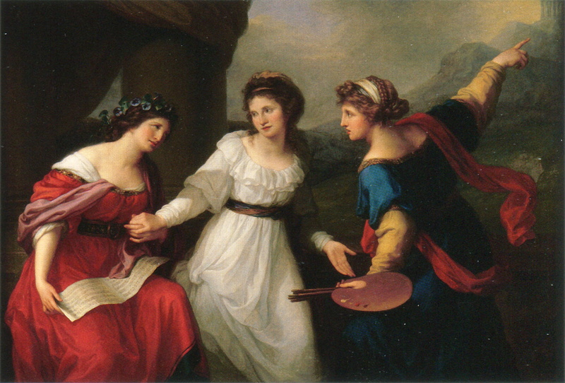 three women, 1791, Angelica Kaufman, 1080P, palette, Classicism, The painter chooses between painting and Muse