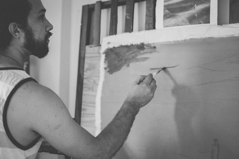 grayscale, mid adult, casual clothing, men, art, painting, photo, real people, young men, lifestyles, built structure, side view, person, leisure activity