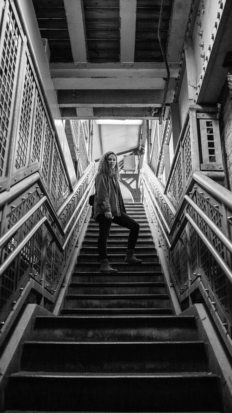 Train, human, person, casual clothing, clothing, banister, Stairs, full length, one person, Brazillian, leisure activity, ceiling, CTA, real people, chicago