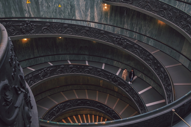 vatican museums, architectural feature, architecture, 4K, railing, high angle view, landmark, women, steps and staircases, design, lifestyles, spiral