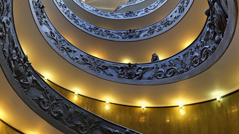 Spiral, Italy, Coat Of Arms, Decorations, Lights, Vatican City, Rome, Museum, women, architecture, angel, staircase, Indoors, 1080P