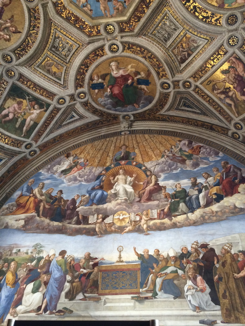 crowd, religion, art, low angle view, faith, art and craft, representation, mural, renaissance, antique, cupola, italy, built structure, 2K, vatican museum