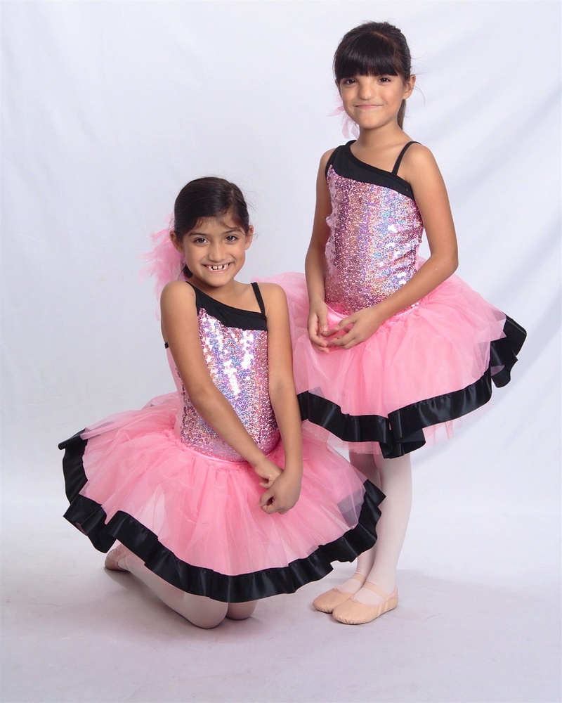 recital, pink, girl, full length, child, front view, cheeky, pink color, twin, indoors, dress, ballerina, females, innocence, smiling, dancer, standing