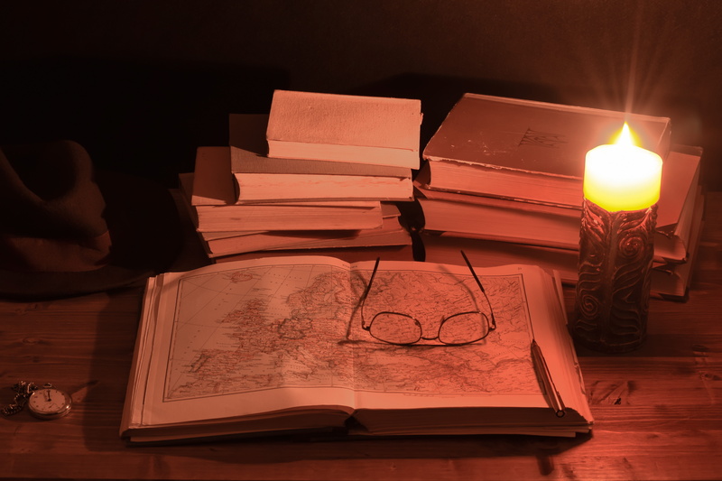 old map, atlas, hat, photos, absence, burning, old watch, fire, table, 5K, vintage, flame, notebook, glowing, watch, illuminated, antiquarian, indoors