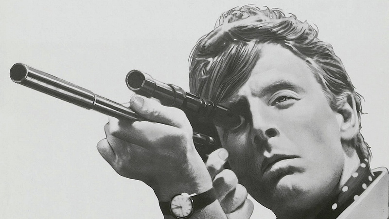 aiming, weapon, portrait, 1080P, looking at camera, one person, the day of the jackal, hairstyle, holding, white background, adult, studio shot, young adult