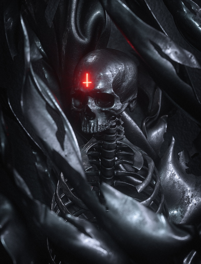 dark, artwork, religion, skull, digital, billelis, 3D, cult, 1080P