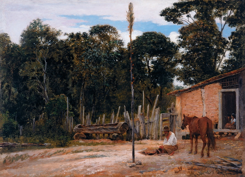 livestock, classic art, mammal, land, building exterior, outdoors, pets, animal, Almeida Júnior, day, plant, no people, nature, 4K, domestic animals, vertebrate