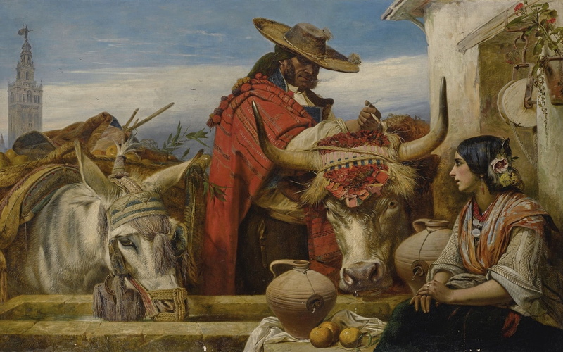 Market Square, Richard Ansdell, Seville, 1860, British painter, 1080P