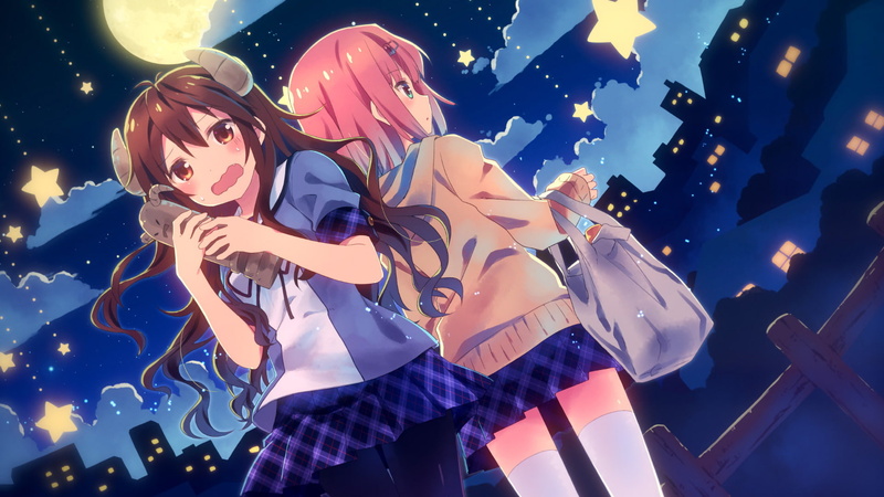 music, night, women, looking, Machikado Mazoku, young women, men, arts culture and entertainment, group of people, low angle view, watching, adult, illuminated