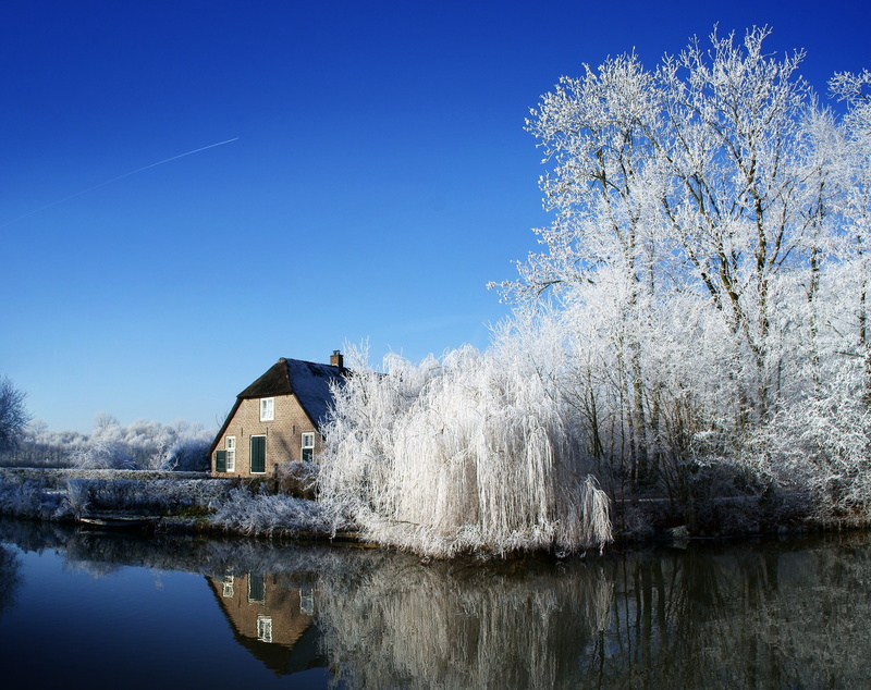 built structure, building, waterfront, Blue, Scene, Seasons, Sunshine, Europe, Quiet, Holland, Crooked Rhine, Kromme Rijn, Scenery, Amazing, winter wonderland