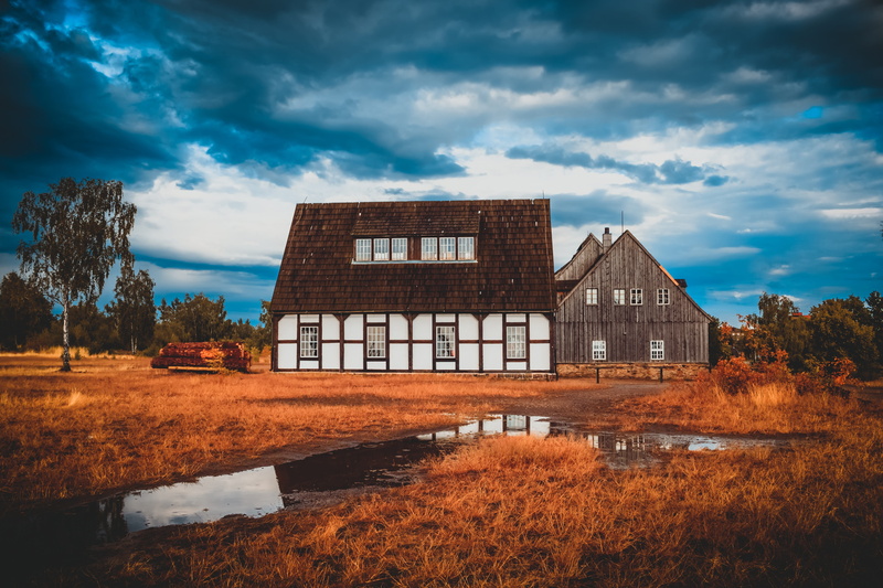 no people, built structure, building, 5K, fachwerkhaus, rain, freiberg, architecture, mood, lake, landscape, lighting, reflection, plant, twilight, residential district