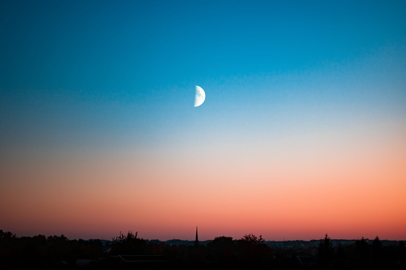 tranquility, twilight, night, freiberg, full moon, half moon, city, sky, dark, afterglow, skyline, orange, space, scenics - nature, dusk, evening, outdoors