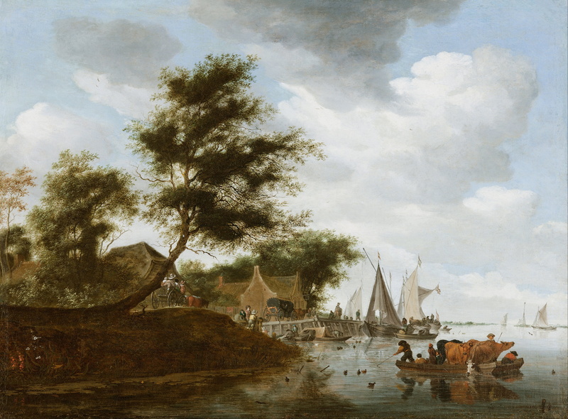 4K, water, the past, outside, clouds, scenic, oil on canvas, painting, art, tree, reflection, harbor, nature, lake, artistic, animal, outdoors, people ships