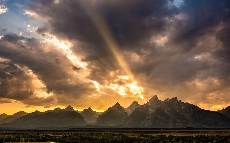 1080P, river, cloudy, landscapes, united, forest, rocky, mountain, states, wyoming, sunrise - sunset, sky, valley, sunset, wide, mountains