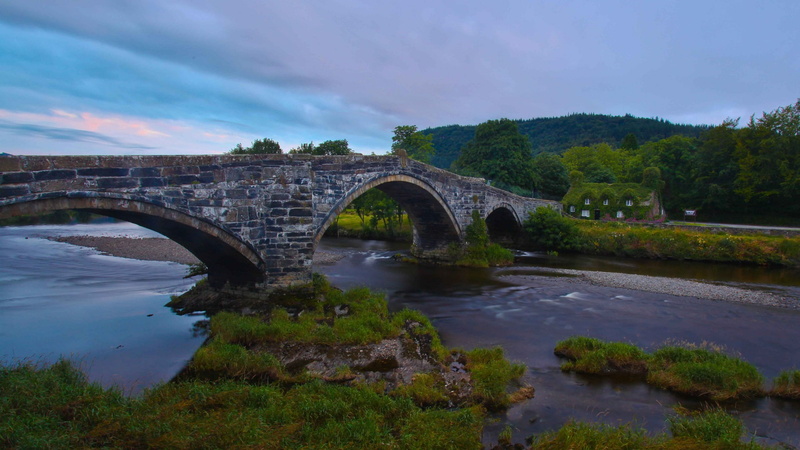 Dusk, Llanrwst, Wales, Bridge, River, Conwy, House, England, 1080P