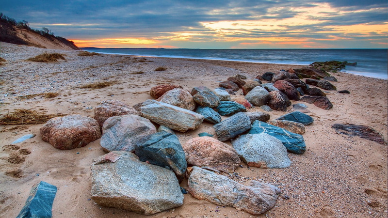 water, no people, sunset, solid, sky, pebble, tranquility, nature, scenics - nature, tranquil scene, blue, stone, rock - object, rock, 1080P, outdoors