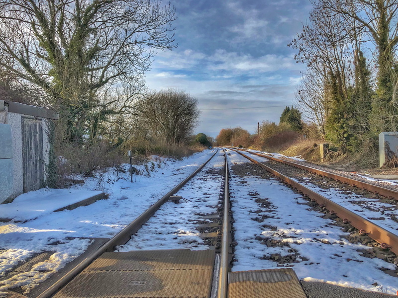 plant, Warminster, cold temperature, railroad track, direction, 4K, mode of transportation, train track, outdoors, Weather, Icy, public transportation