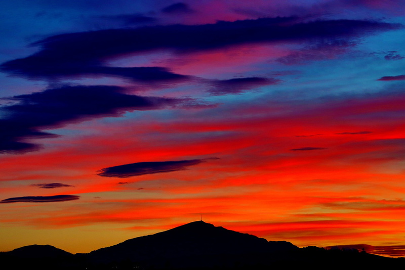 silhouette, sunset, sky, mountains, golden, clouds, 1080P, mountain, glow, hour