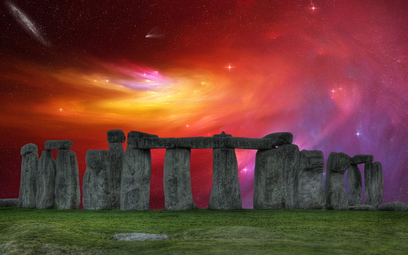 Man Made, Orange, 1080P, Stars, Sky, Nebula, Pink, Stonehenge, Stonehenge