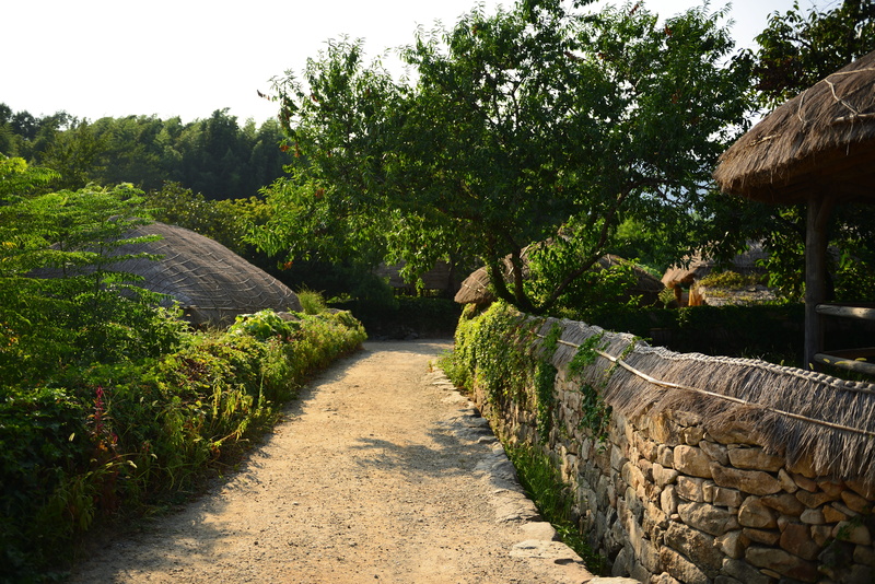 growth, Naganeupseong, no people, pumpkin, single lane road, Home, formal garden, tranquility, stone wall, outdoors, tree, stone will, thatch roofed hose