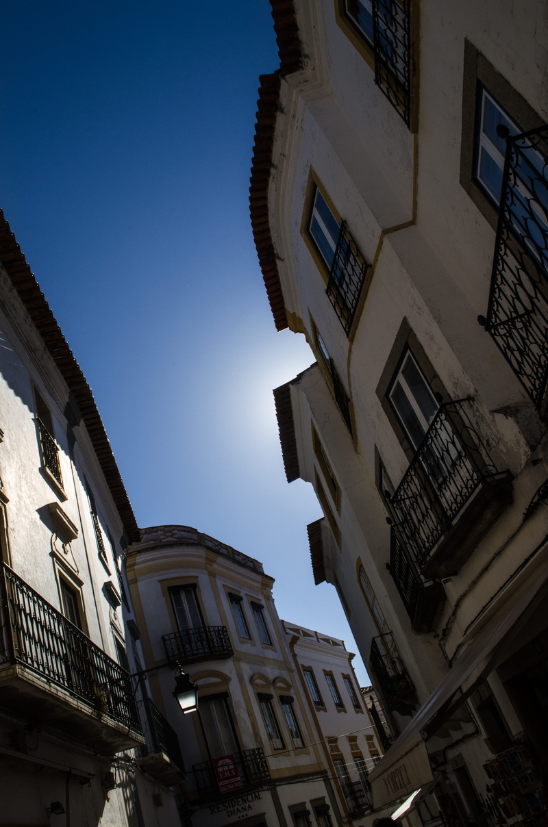 architecture, evora, outdoors, tall - high, blue, city, building exterior, old, window, portugal, street, low angle view, house, the past, 4K, no people