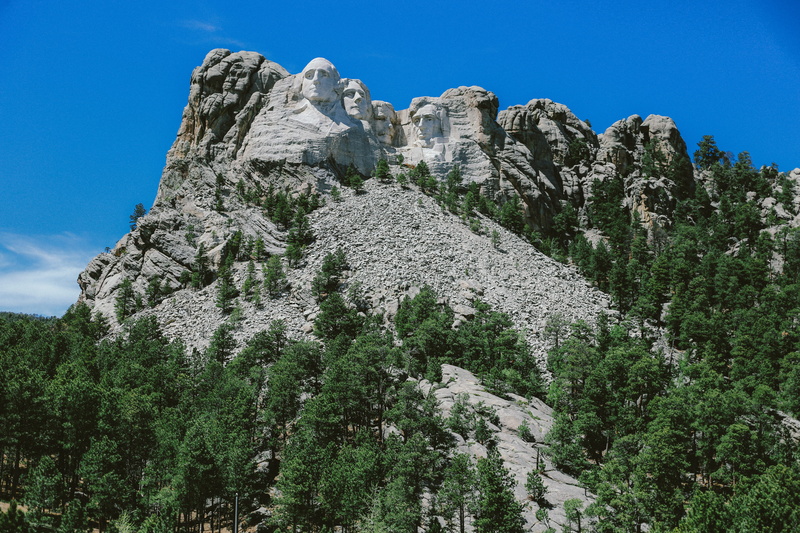 united states, outdoors, no people, solid, mountain peak, tree, mountain range, us presidents, low angle view, statue, south dakota, land, scenics - nature